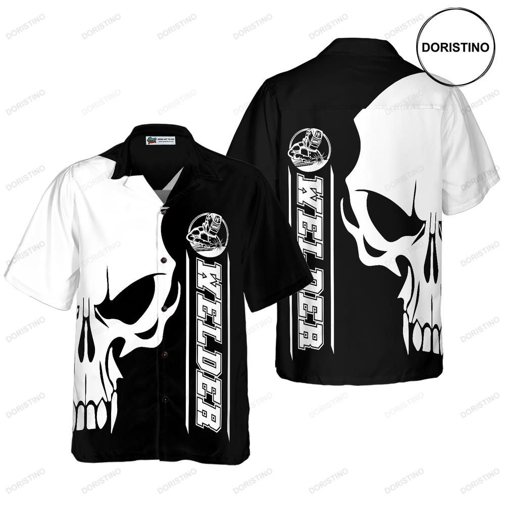 The Welder Skull Black White Limited Edition Hawaiian Shirt
