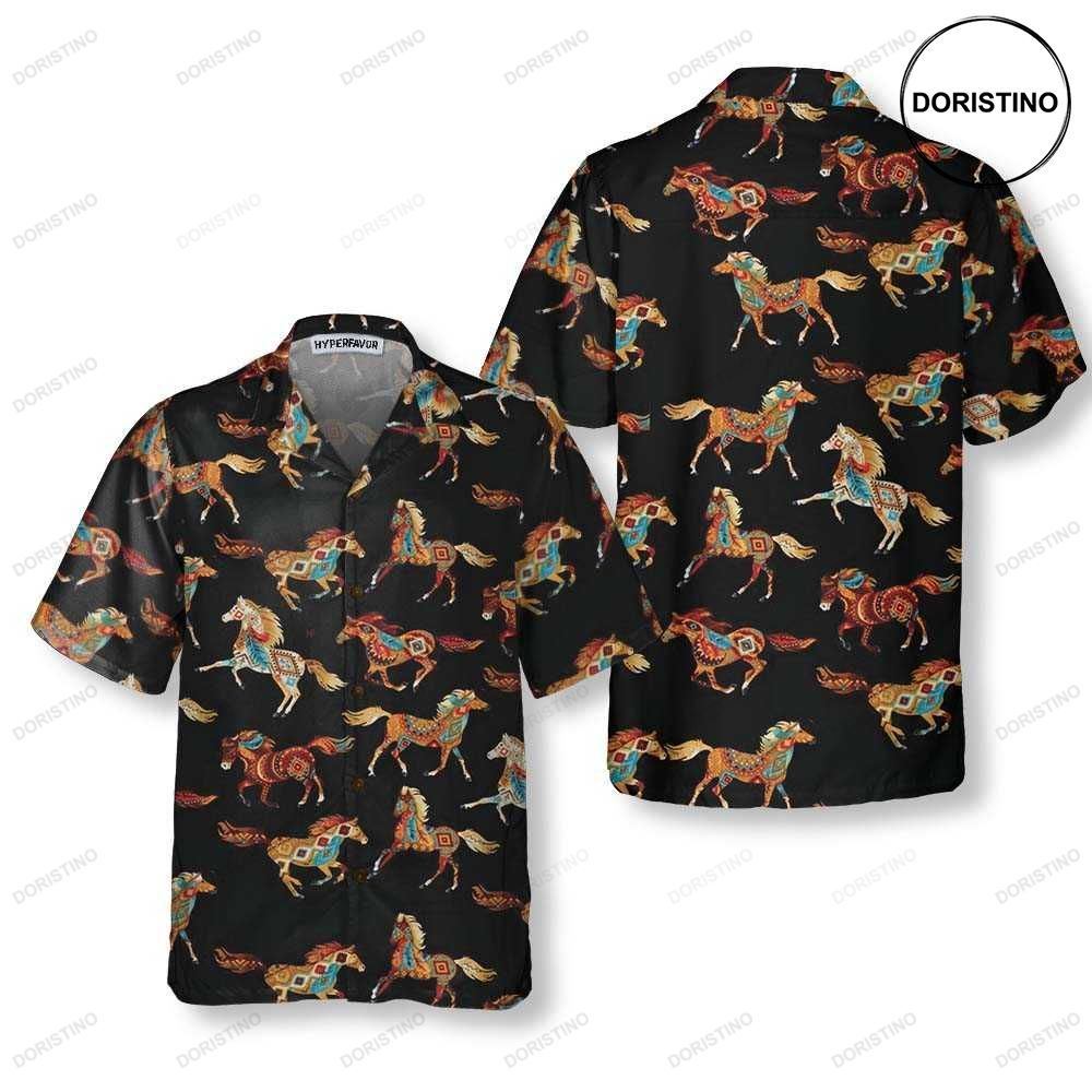 Timeless Treasure Horse Aztec Pattern Native American Unique Native American Indian S Hawaiian Shirt