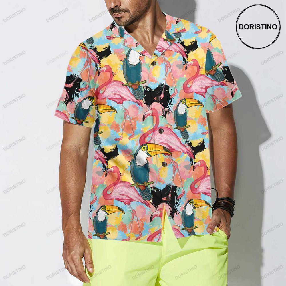 Toucans And Flamingos Exotic Floral Tropical Toucan For Adults Cool Toucan Prin Awesome Hawaiian Shirt