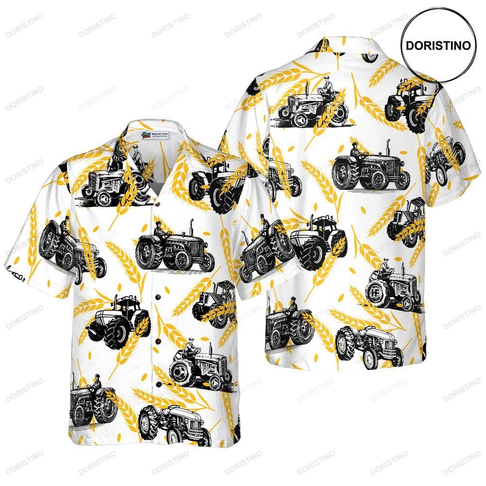 Tractors On Wheat Pattern Awesome Hawaiian Shirt