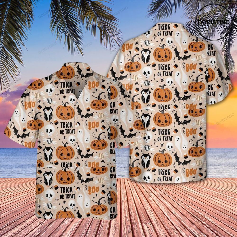 Treat Or Trick Halloween Pumpkin Tropical Awesome Hawaiian Shirt