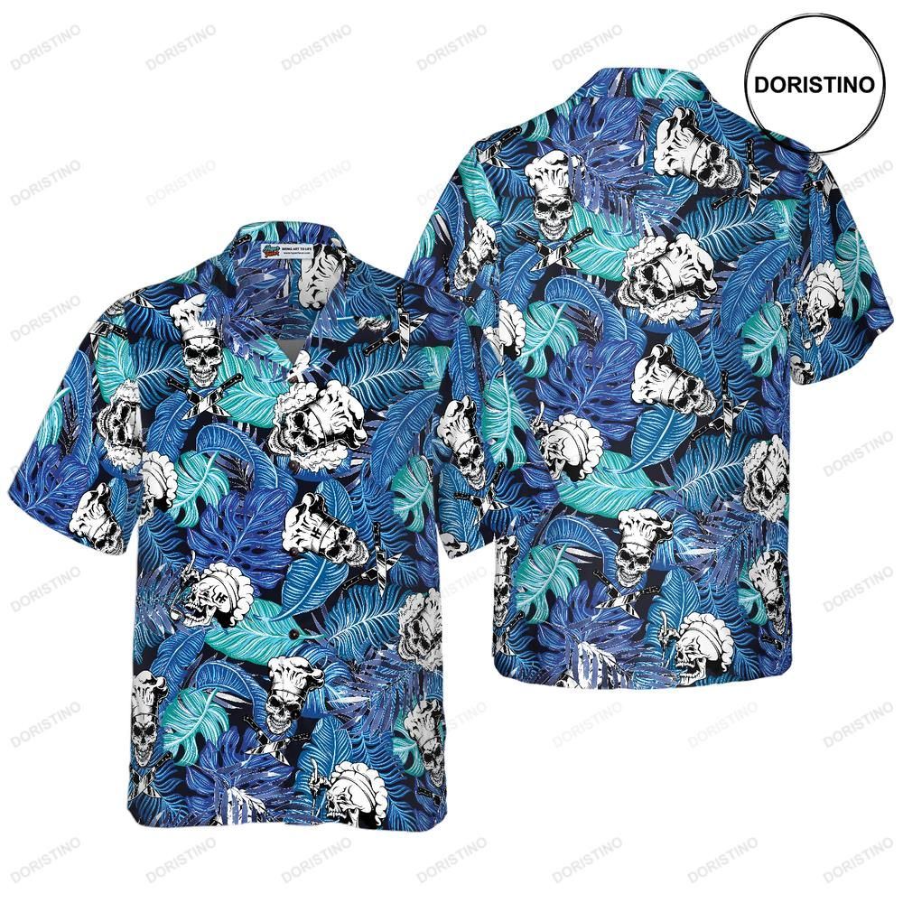 Tropical Blue Leaves Chef Awesome Hawaiian Shirt