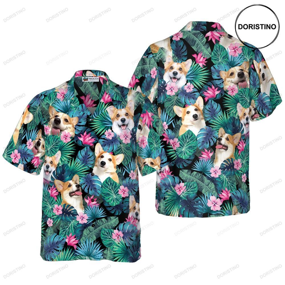 Tropical Corgi Dog For Men Awesome Hawaiian Shirt