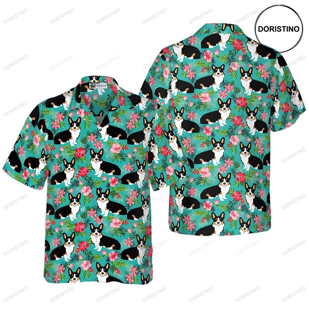 Tropical Floral Corgi Corgi For Men And Women Hawaiian Shirt