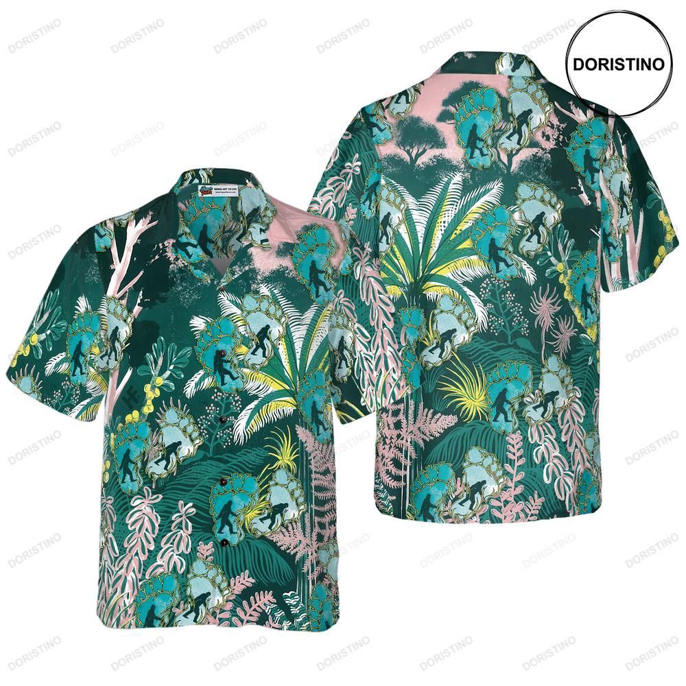 Tropical Forest Bigfoot Tropical Floral And Leaves Bigfoo For Men Hawaiian Shirt