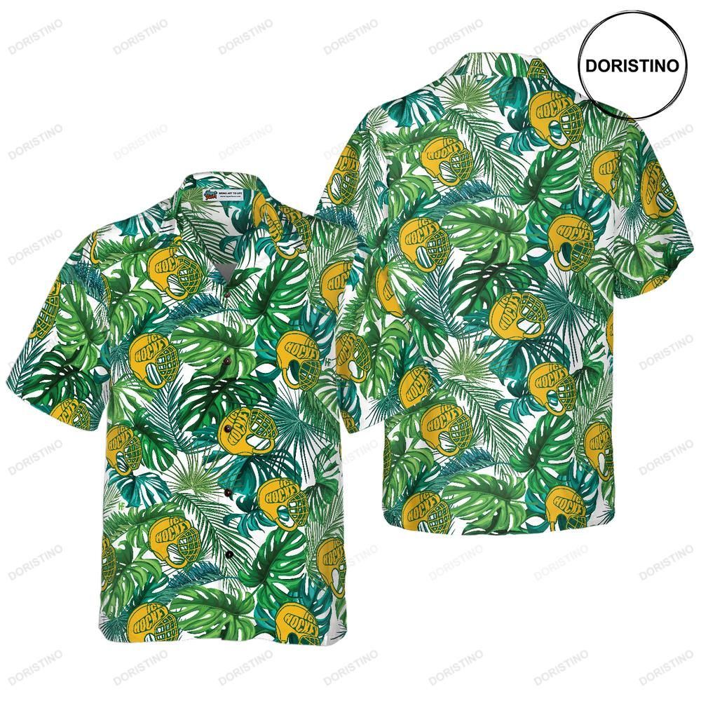 Tropical Ice Hockey Yellow Helmet Hawaiian Shirt