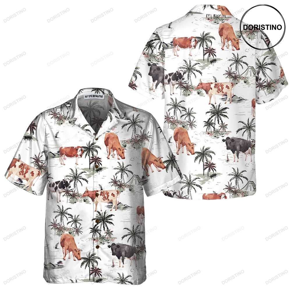 Tropical Island And Cows Pattern Cow Tropical Cow For Men And Women Cow Print S Awesome Hawaiian Shirt