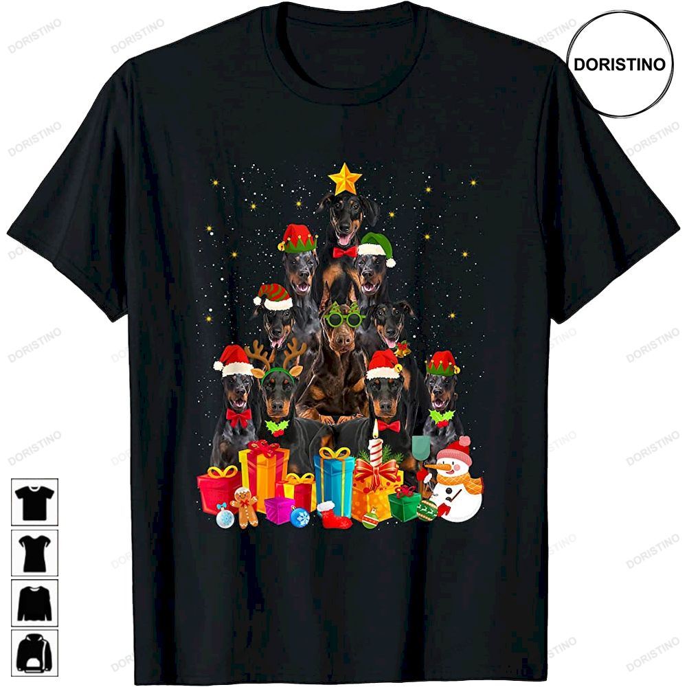 Doberman Dog Lover Matching Santa Christmas Tree Trending Style