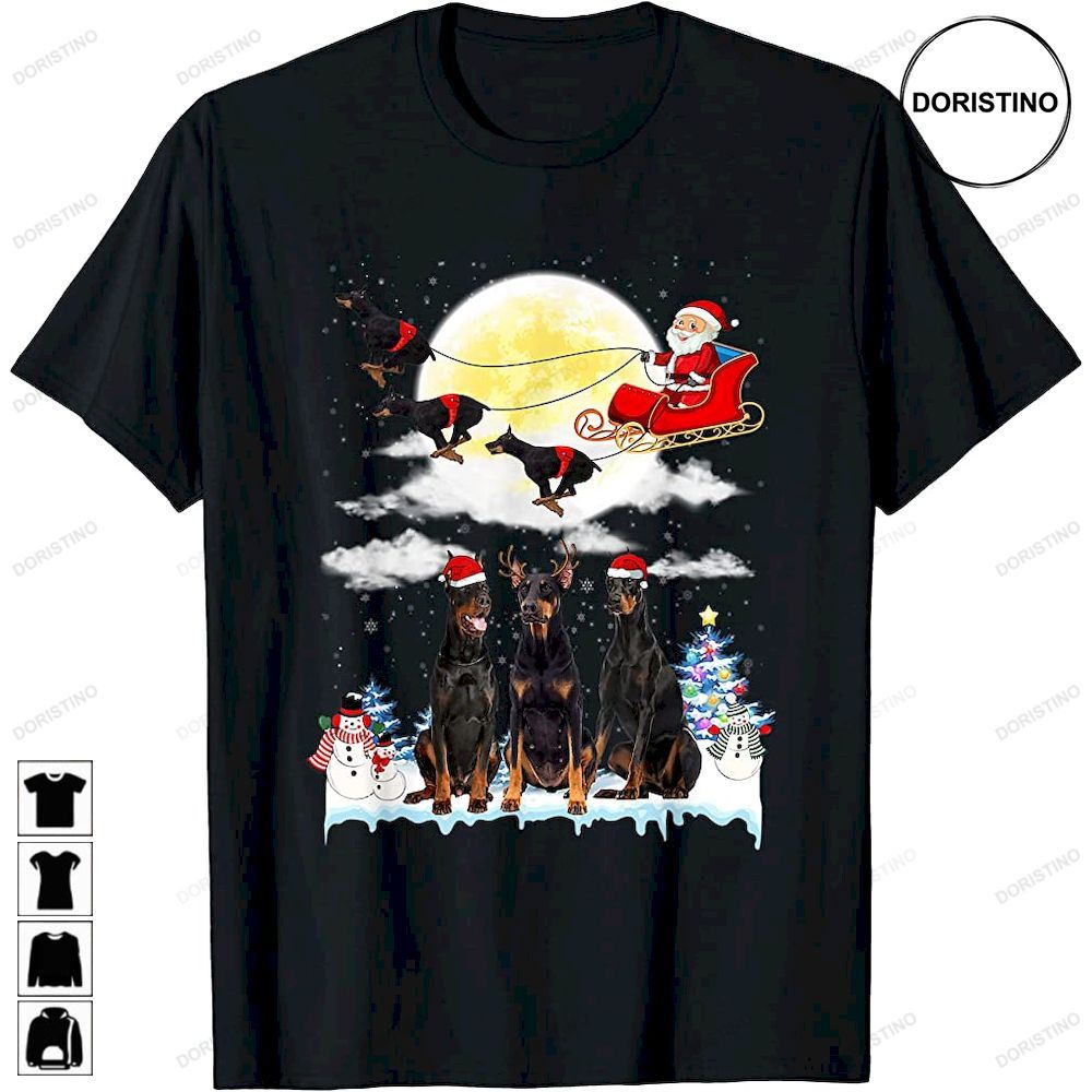 Doberman Funny Reindeer Christmas Moon Santa Dog Limited Edition T-shirts