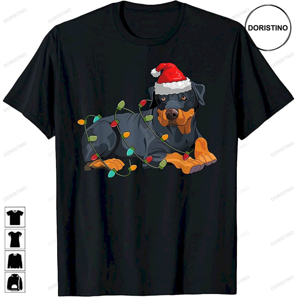 Doberman Santa Hat Lights Funny Christmas Pajama Dog Lover Awesome Shirts