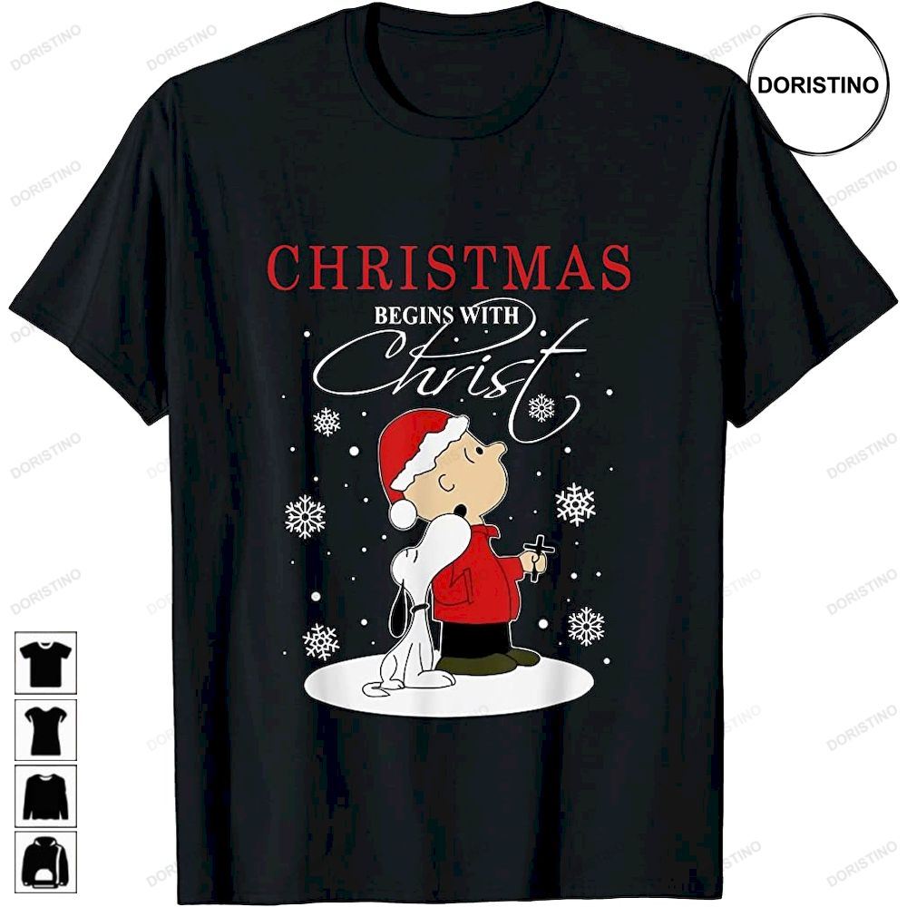 Dog And Boy Christmas Begins With Christ Xmas Holiday Awesome Shirts