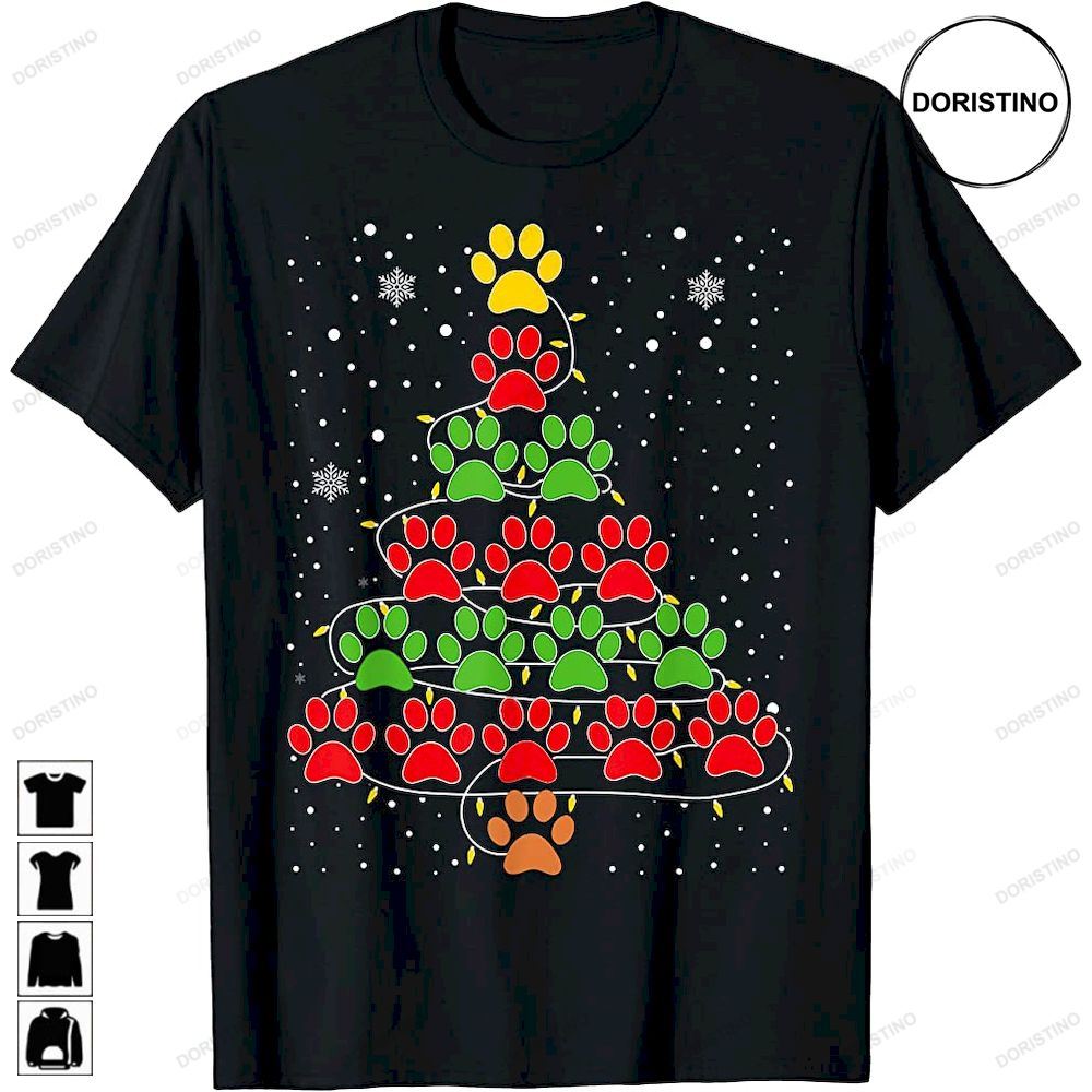 Dog Paws Christmas Tree Lights Xmas Dogs Lovers Pajama Limited Edition T-shirts