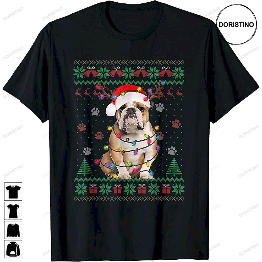 English Bulldog Christmas Lights Santa Dog Lover Ugly Sweate Awesome Shirts