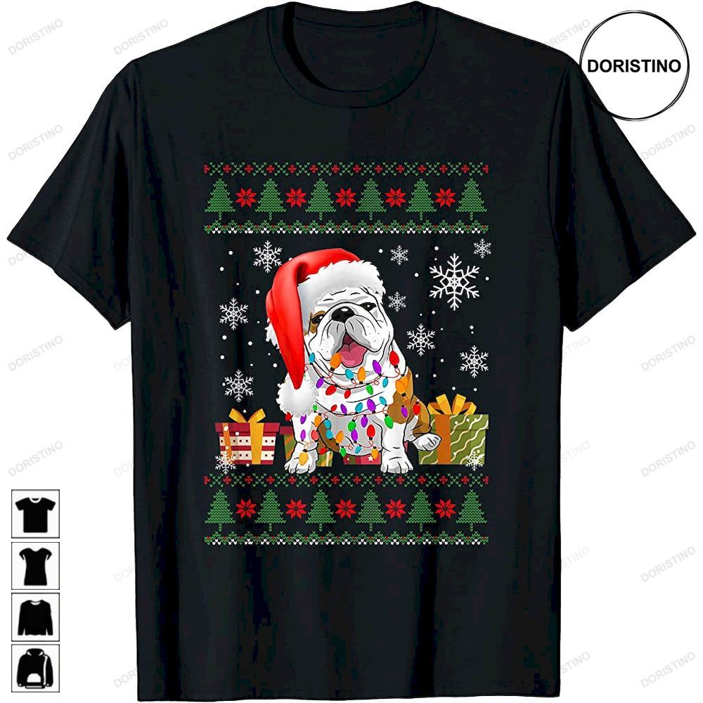 English Bulldog Christmas Reindeer Santa Hat Funny Dog Lover Limited Edition T-shirts