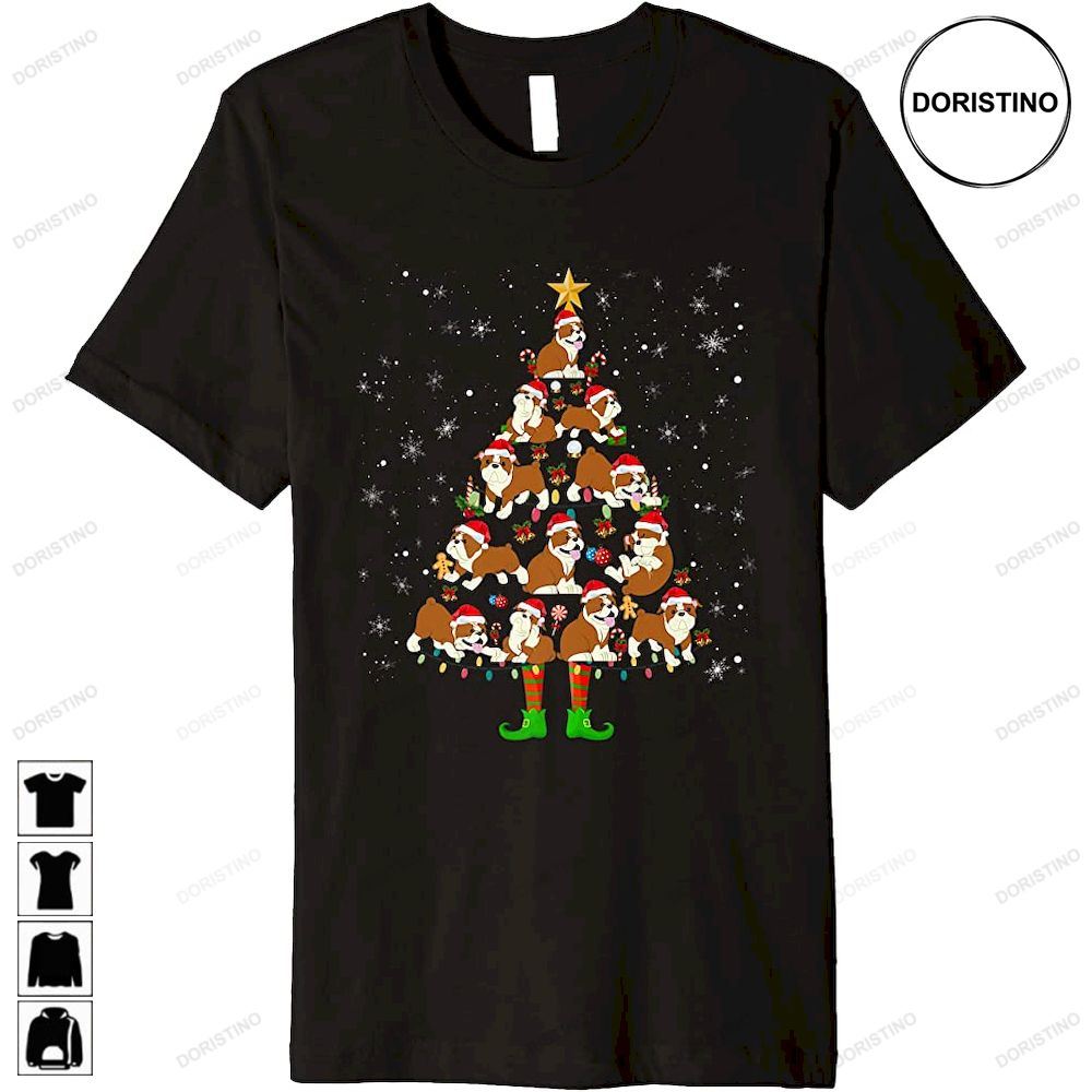 English Bulldog Dog Lover Matching Santa Christmas Tree Awesome Shirts