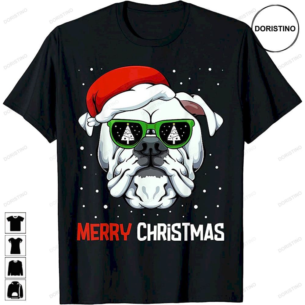 English Bulldog Merry Christmas Pajama Cute Dog Santa Hat Limited Edition T-shirts