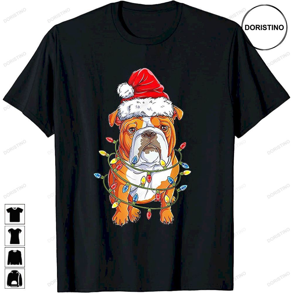 English Bulldog Santa Christmas Tree Lights Xmas Boys Dog Awesome Shirts