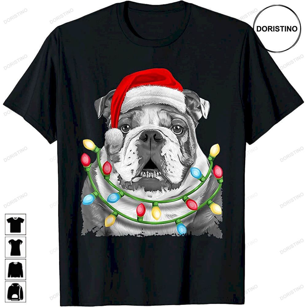 English Bulldog Santa Christmas Tree Lights Xmas Awesome Shirts