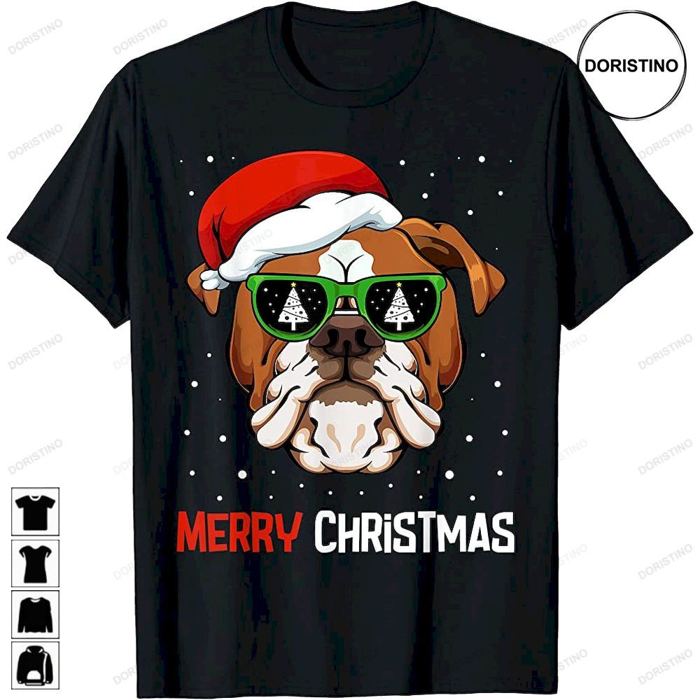 English Bulldog Santa Hat Christmas Pajama Dog X-mas Tree Limited Edition T-shirts