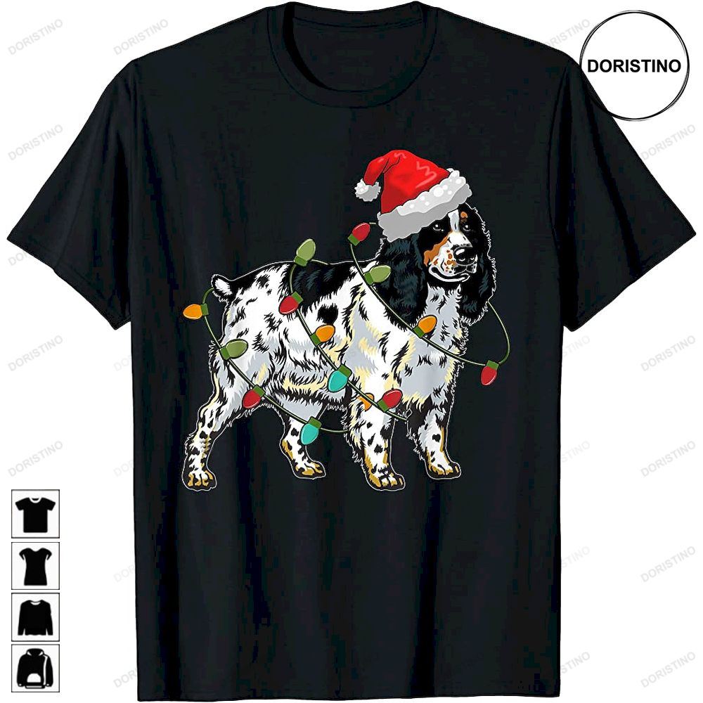 English Cocker Dog Santa Hat Lights Funny Christmas Pajama Awesome Shirts