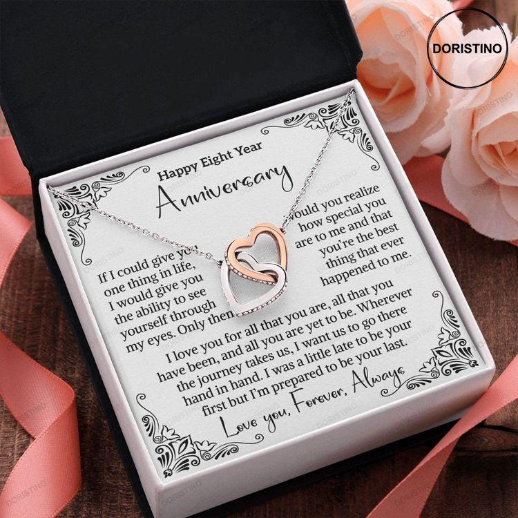 8th Personalised Necklace Anniversary Card - Wire Heart 40th Wedding Anniversary Idea Gift For Wife From Husband Interlocking Necklace Doristino Limited Edition Necklace