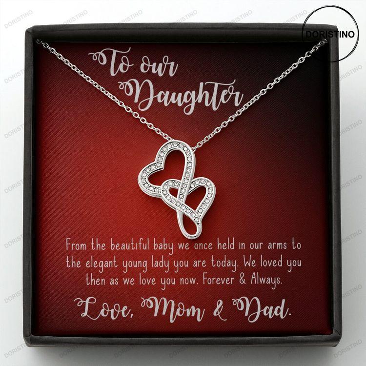 A Gorgeous Double Heart Necklace For Your Gorgeous Daughter From Mom Dad Doristino Trending Necklace