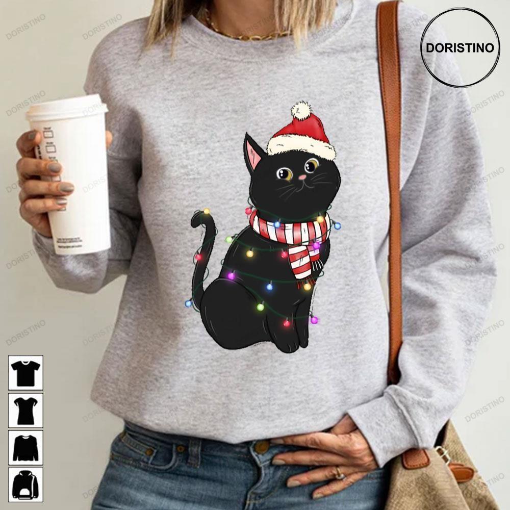 Black Cat Christmas Lights Funny Cat Lover Xmas 2 Doristino Trending Style