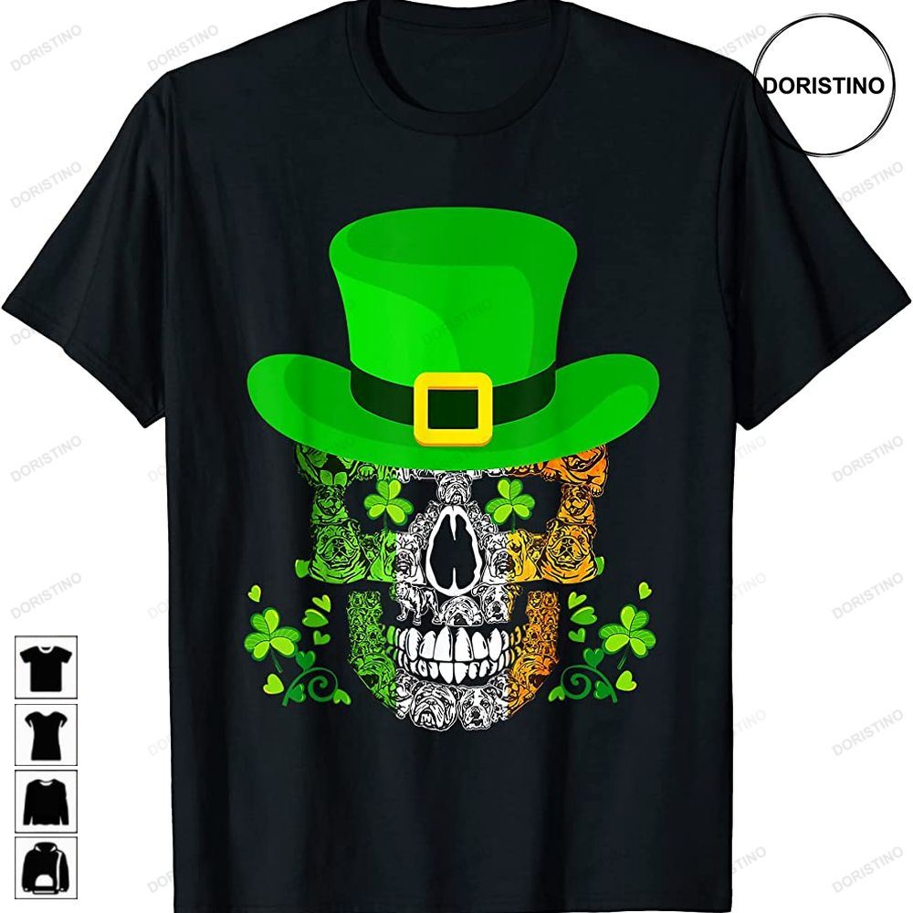 Cute Leprechaun English Bulldog Dog Skull St Patricks Day Limited Edition T-shirts