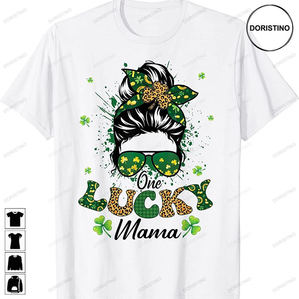 Cute Messy Bun Leopard Plaid St Patricks Day One Lucky Mama Awesome Shirts