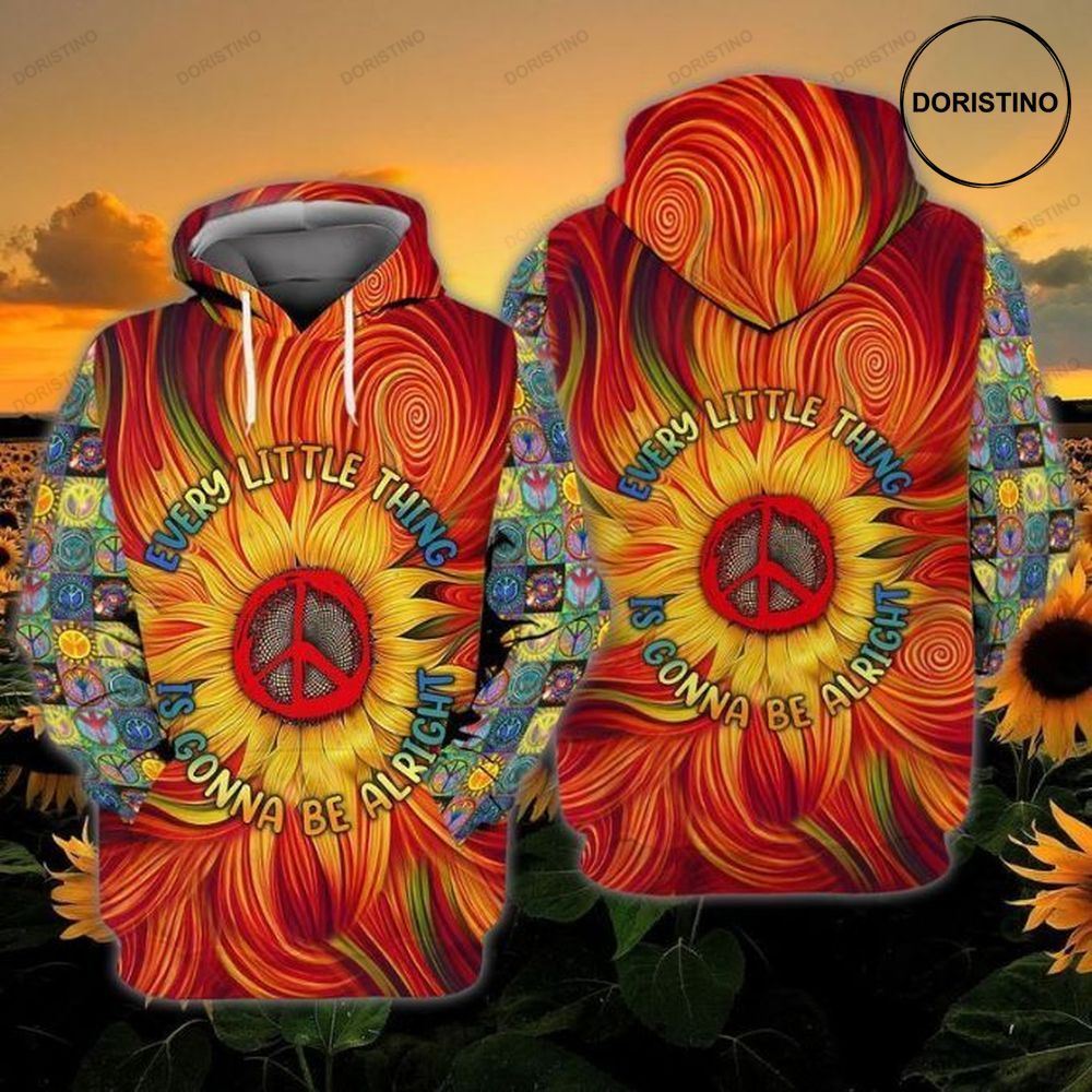 Hippie Sunflowers Every Little Thing Is Gonna Be Alright Awesome 3D Hoodie