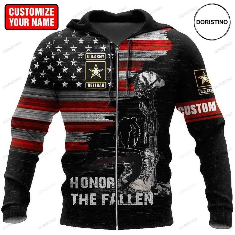 Honor The Fallen Us Veteran Personalized Name All Over Print Hoodie