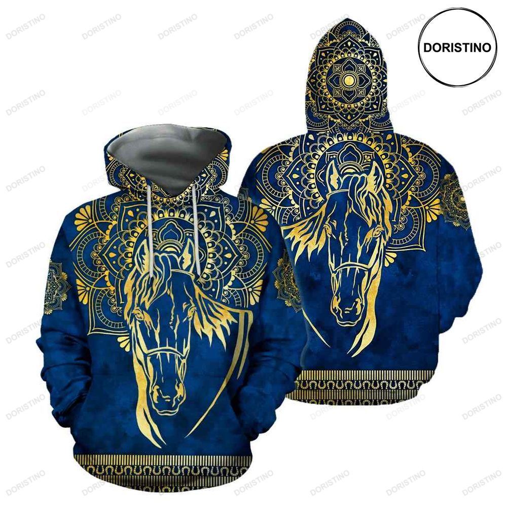 Horse Pattern In Blue Awesome 3D Hoodie