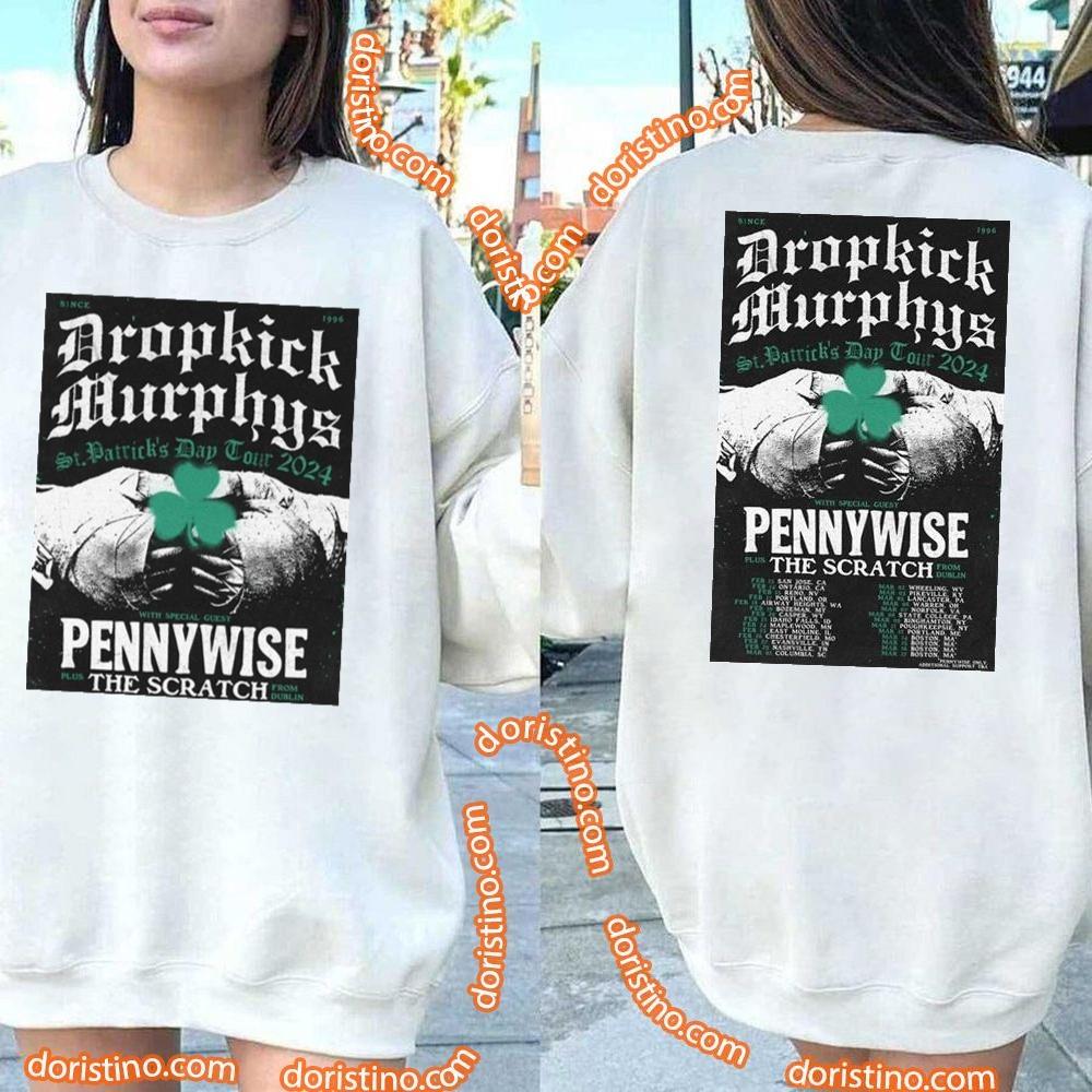 Dropkick Murphys Patricks Day Tour 2024 Pennywise The Scratch Double Sides Awesome Shirt