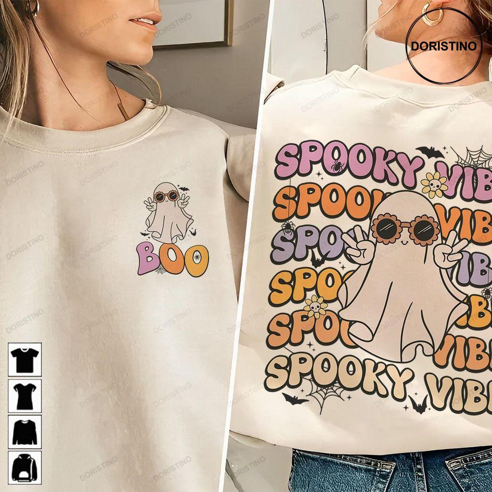 Halloween Vintage Retro Spooky Vibes Double Sides Awesome Shirt