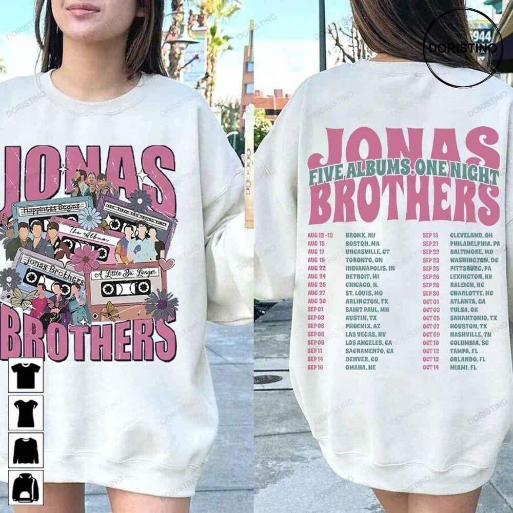 Jonas Brothers Tour Five Albums One Night Tour Dates Retro 2023 Concert Double Sides Tshirt