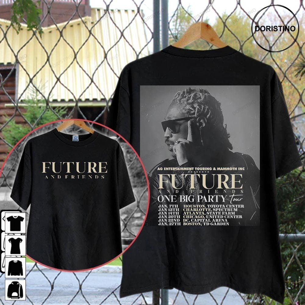 Future And Friends One Big Party Tour Double Sided Tour 2023 Retro Graphic Tee Unisex Trending Style