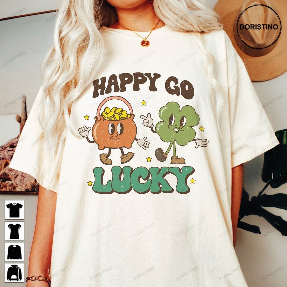 Happy Go Lucky St Patricks Day Sublimation Retro Groovy St Pattys Retro Groovy St Pattys Funny St Patricks Trending Style