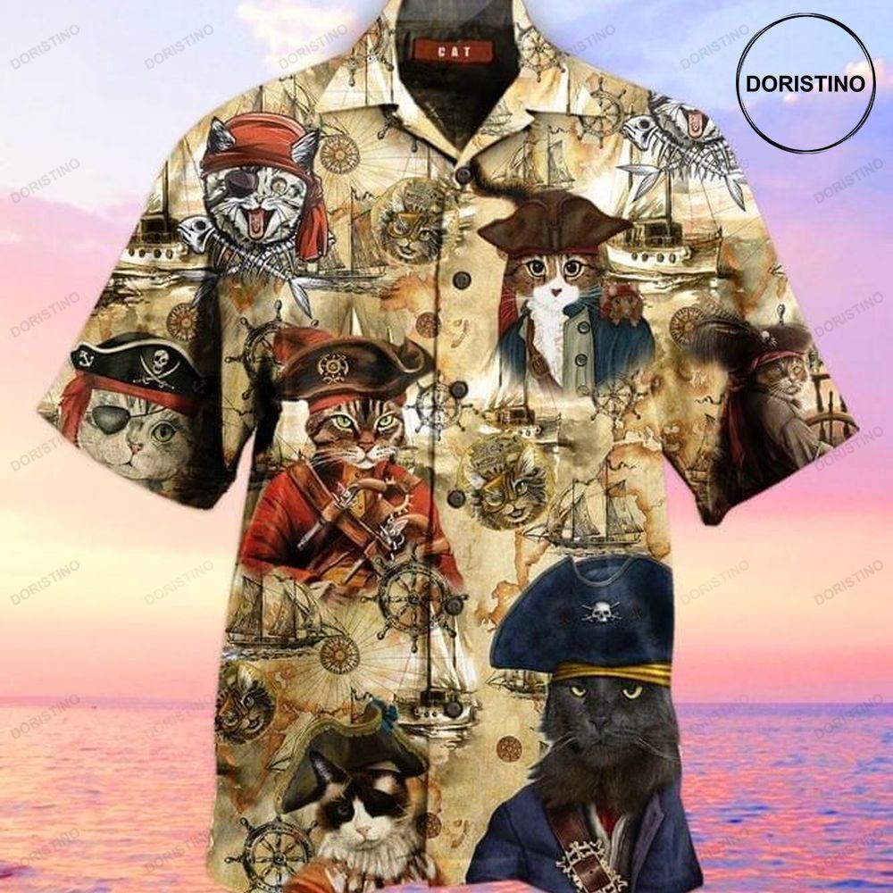 Cat Pirates Print Awesome Hawaiian Shirt