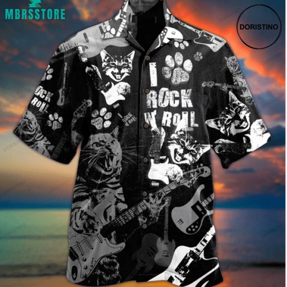 Cat Rock D Roll Cool Music Lover Short-sleeve Rock Music Button Up Limited Edition Hawaiian Shirt