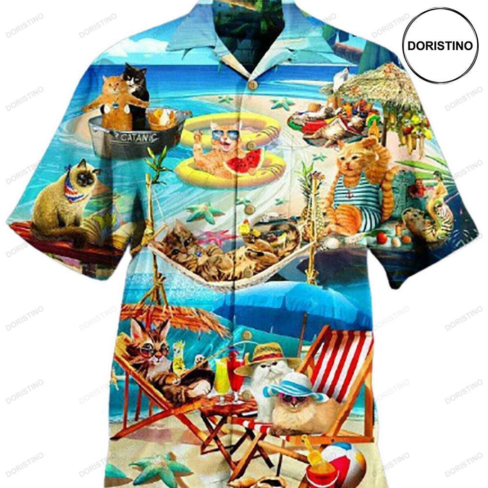 Cat Soft Beach For Cat Lover Vintage Button Down Hawaiian Shirt