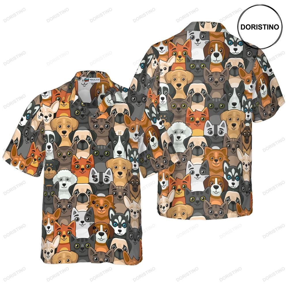 Cats And Dogs Seamless Pattern Hawaiian Shirt