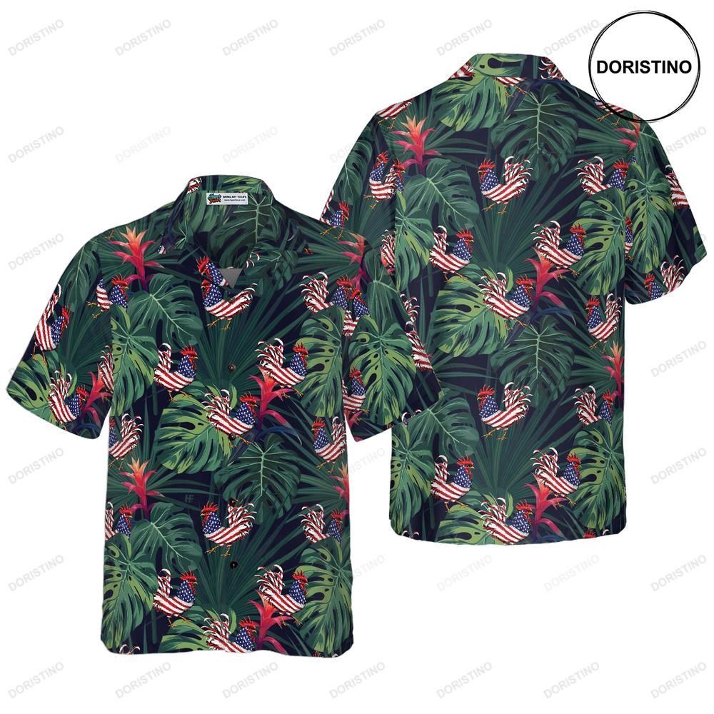 Chicken American Flag Tropical Hawaiian Shirt