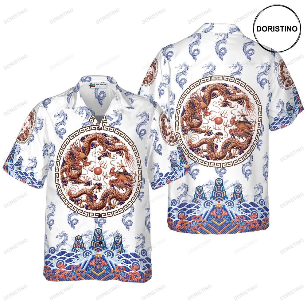 Chinoiserie Dragon White Limited Edition Hawaiian Shirt