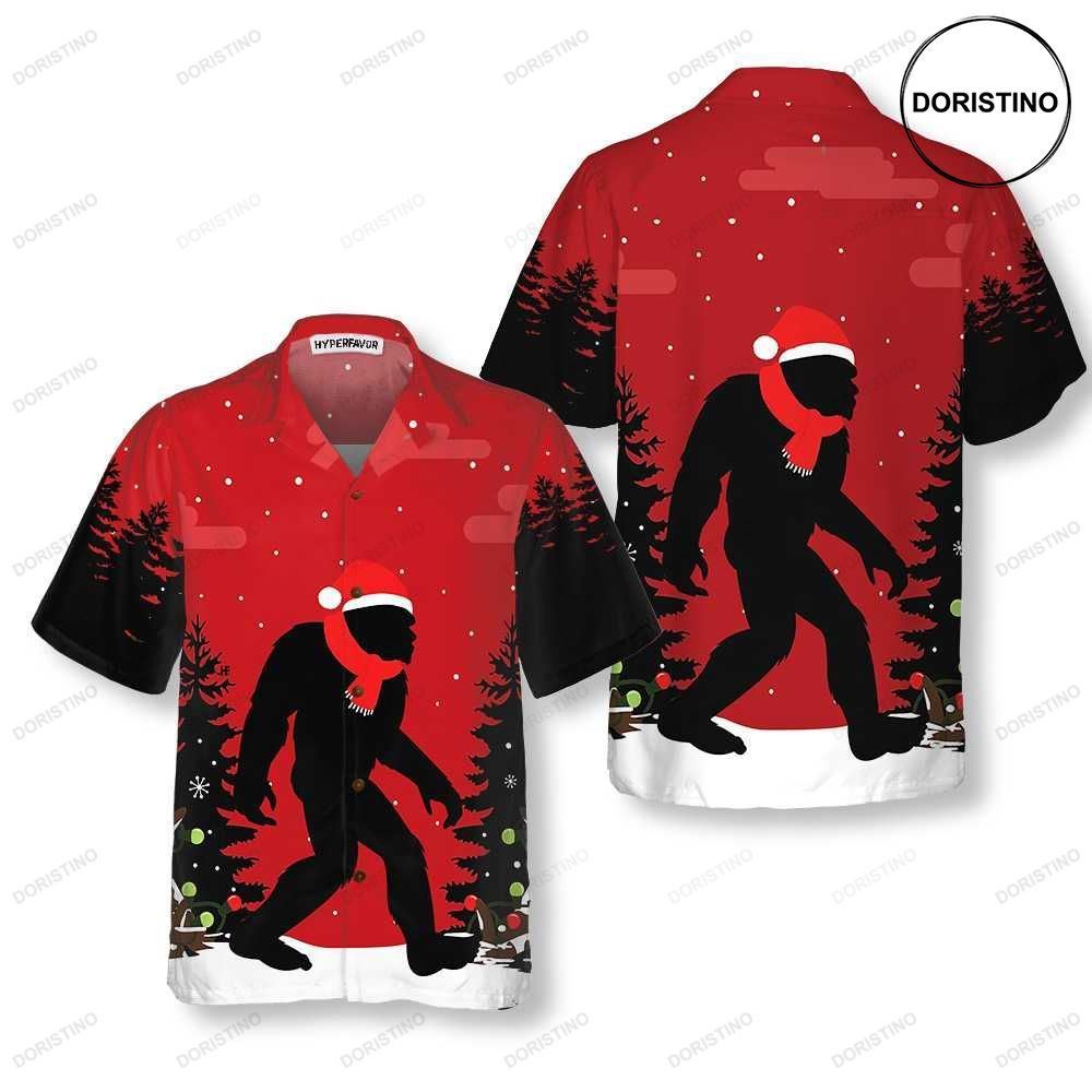 Christmas Bigfoot In The Forest Funny Christmas Bigfoo For Men Hawaiian Shirt