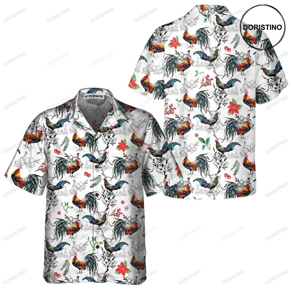 Christmas Chicken With Poinsettia Flower Tropical Christmas For Men Limited Edition Hawaiian Shirt