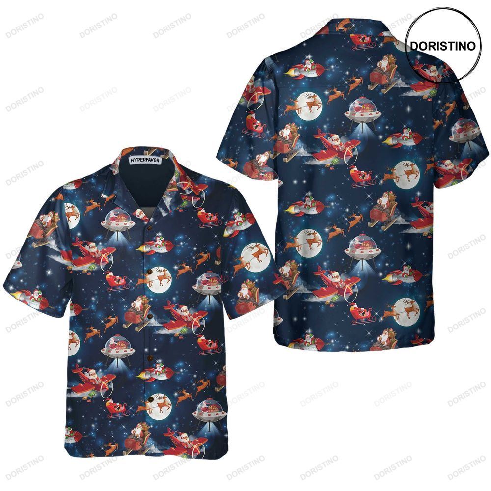 Christmas In Space Christmas With Santa Claus And Reindeer Pattern Awesome Hawaiian Shirt