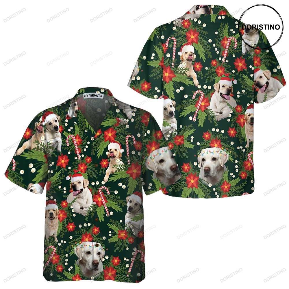 Christmas Labrador Retriever With Poinsettia Flower Funny Labrador For Men Wome Awesome Hawaiian Shirt