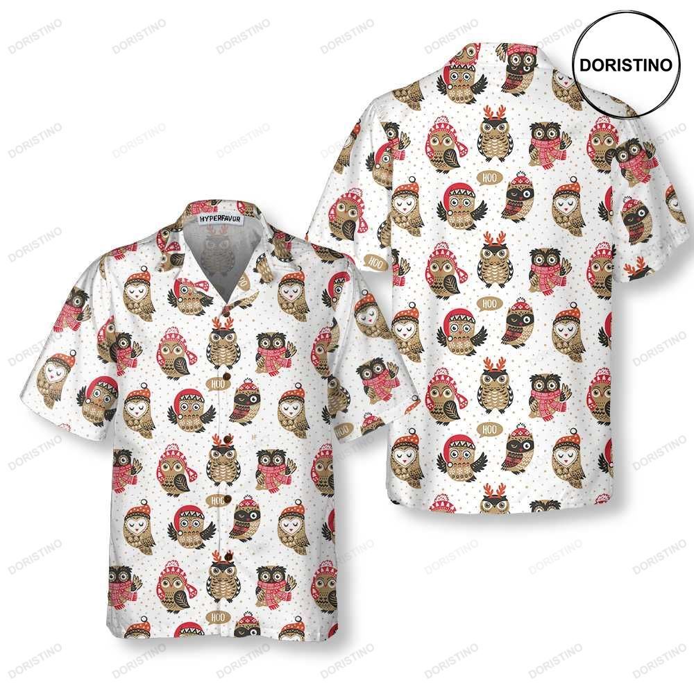 Christmas Owl With Knitted Hat Funny Christmas Best Christmas Gift Idea Awesome Hawaiian Shirt
