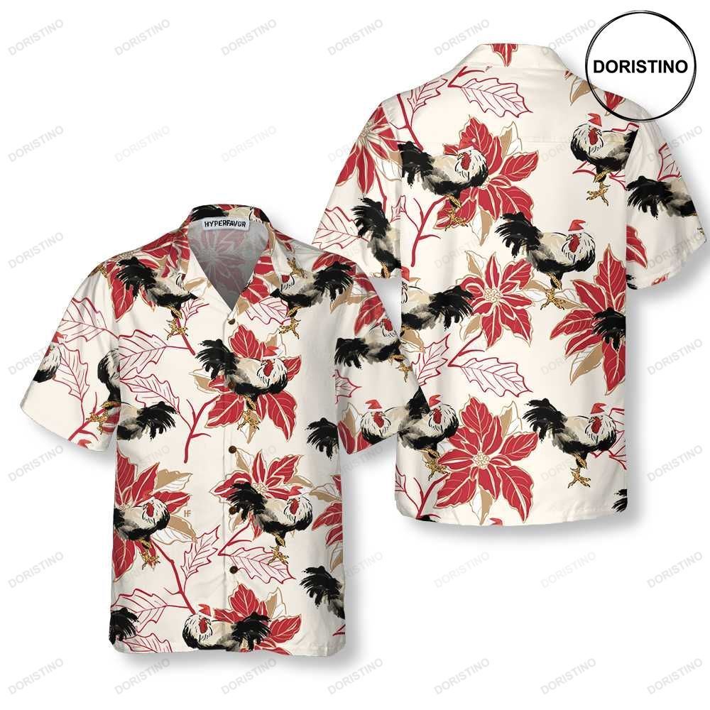 Christmas Rooster And Poinsettia Unique Chicken For Men Women Best Christmas Gi Limited Edition Hawaiian Shirt