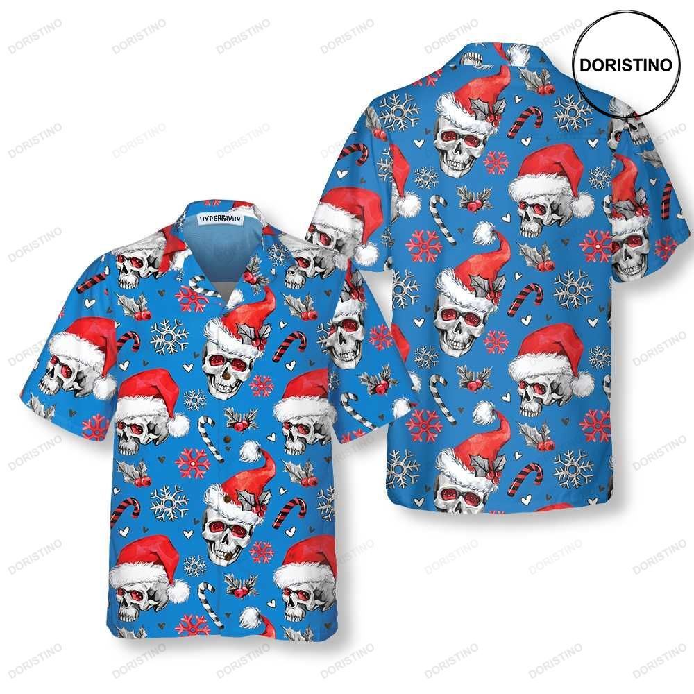 Christmas Skulls With Candy Canes Blue Version Christmas Skull Christmas Shi Hawaiian Shirt